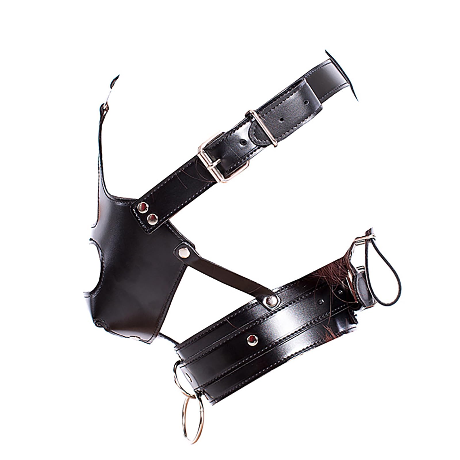 Noir Masque de tête en cuir PU avec harnais et bâillon amovible pour pénis Masque de tête à capuche BDSM Restraint Gode bâillon en silicone Sexuel pour Hommes Femmes Couple (Long 10cm)