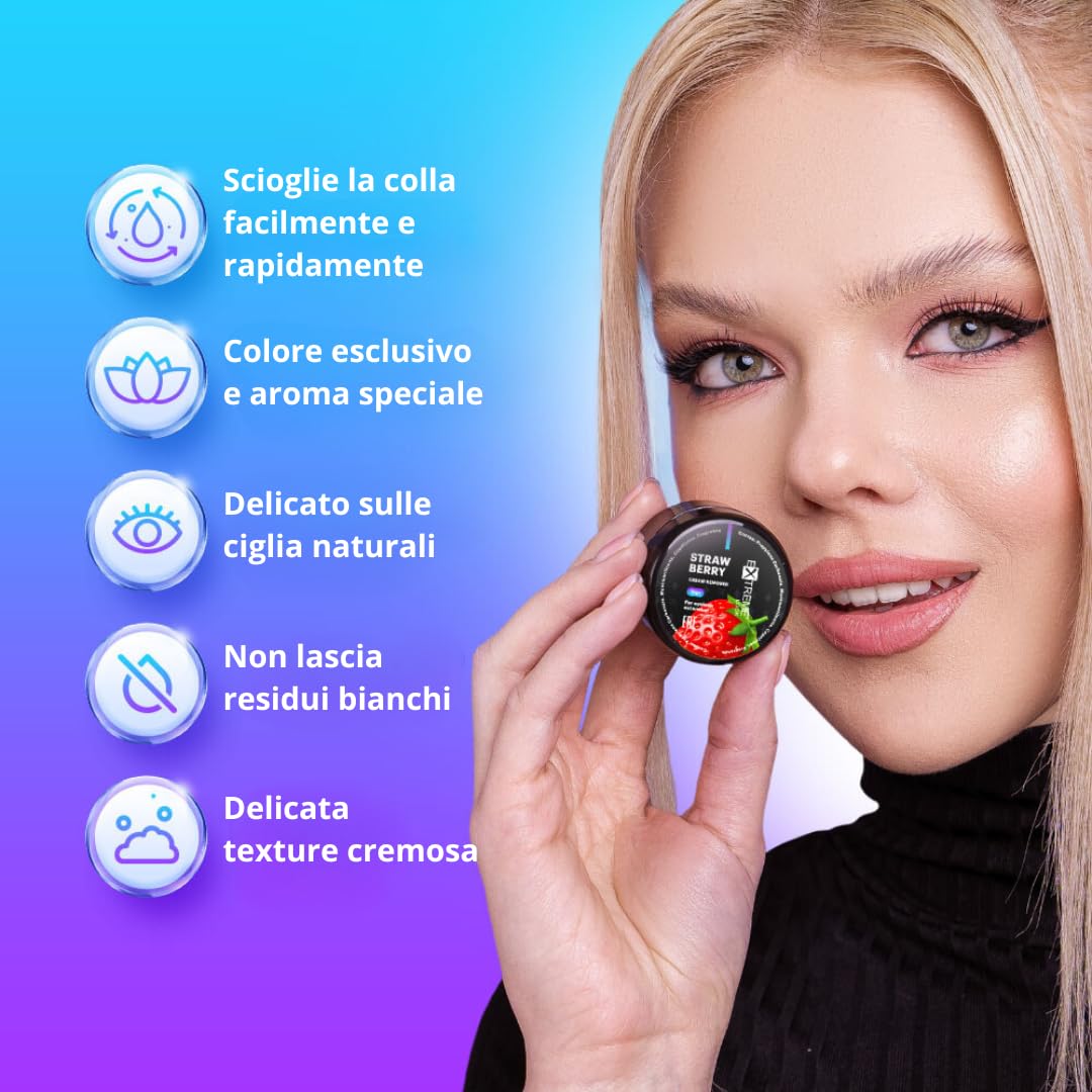 Remover in Crema per Extension Ciglia | Extreme Look "Sweet Strawberry" 15g | Rimozione Sicura e Confortevole | Senza Irritazioni | Agisce in 2-5 Minuti | Non Cola | Adatto a Principianti ed Esperti
