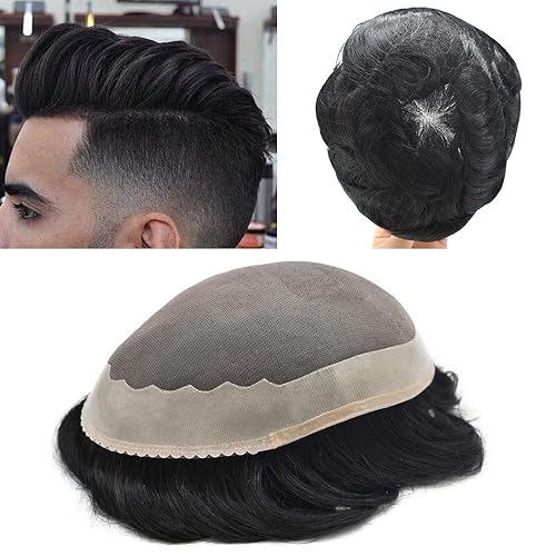 Toupee - Sistema de reemplazo de piezas de cabello humano real para hombre, sistema de cabello tipo tupé para hombres, postizos finos monocelares