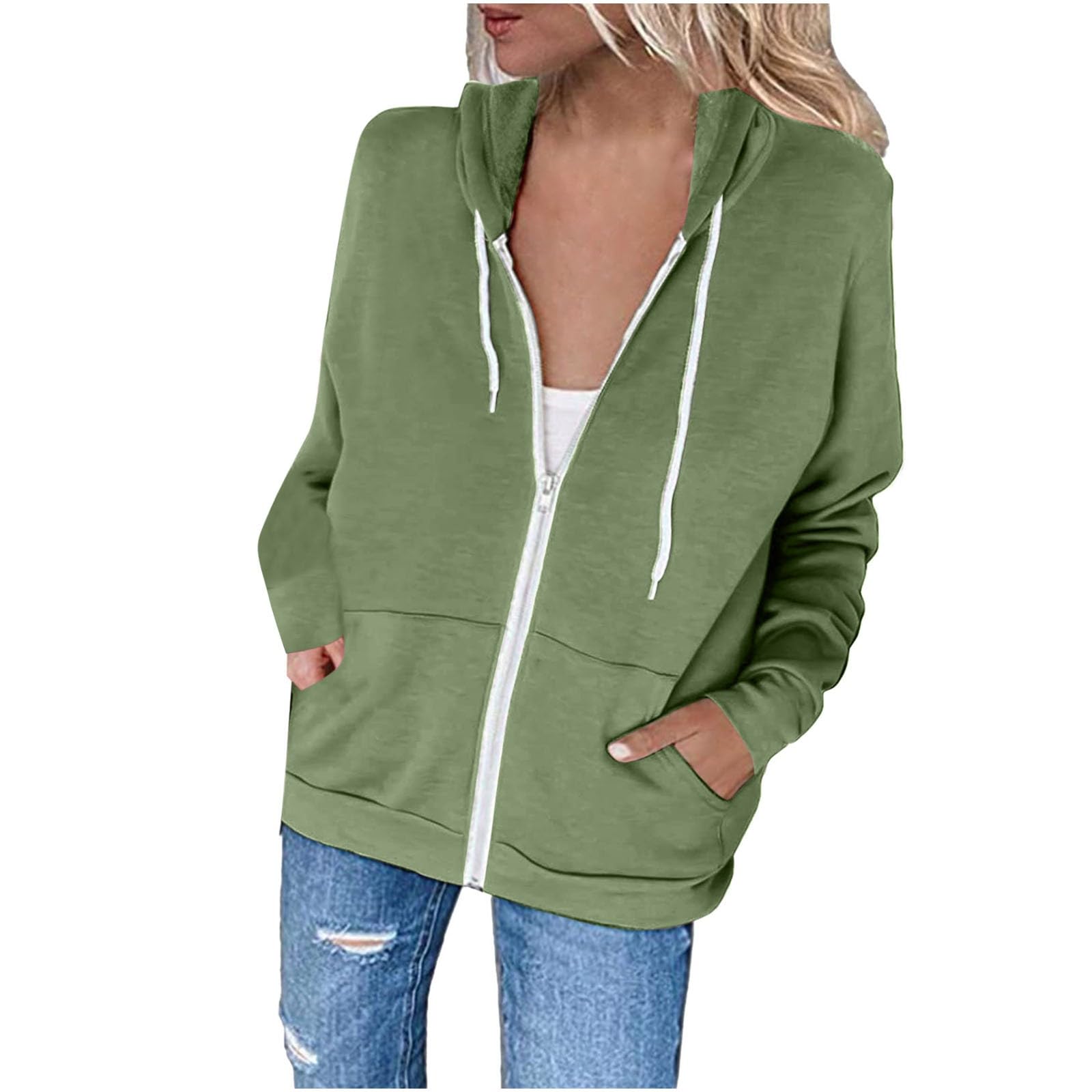 Womens Full Zip Up Hoodies Casual Long Sleeve Hooded Jackets Oversized Sweatshirts Basic Fall Fashion Thin Pullover