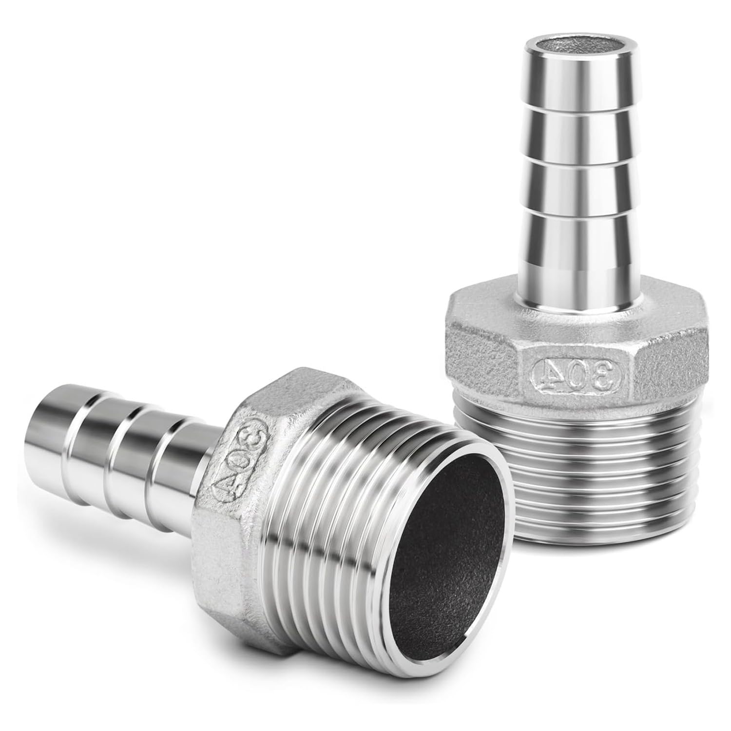 QZKJQDD 2 Pcs 10 MM Barb to 3/4" BSP Male Hose Barb Fittings, Stainless Steel Barb Hose Fitting, Compression Fitting for Water, Industrial