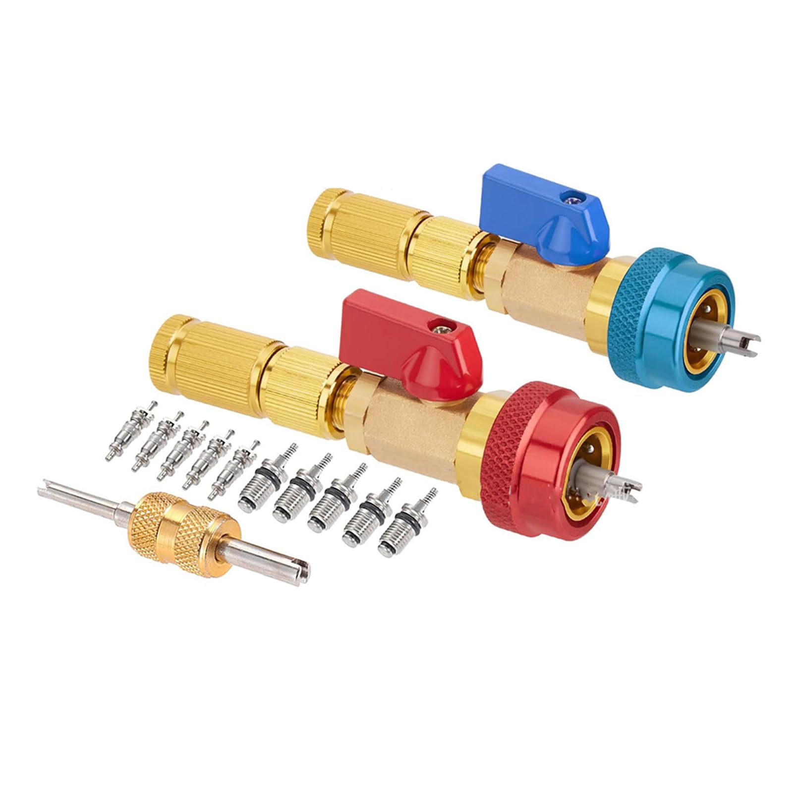 XuQiZZpp Valves Cores Quickly Release and Install Tool Set R134A Valves Cores Removal Tool Brass Texture Air Conditioning Repair
