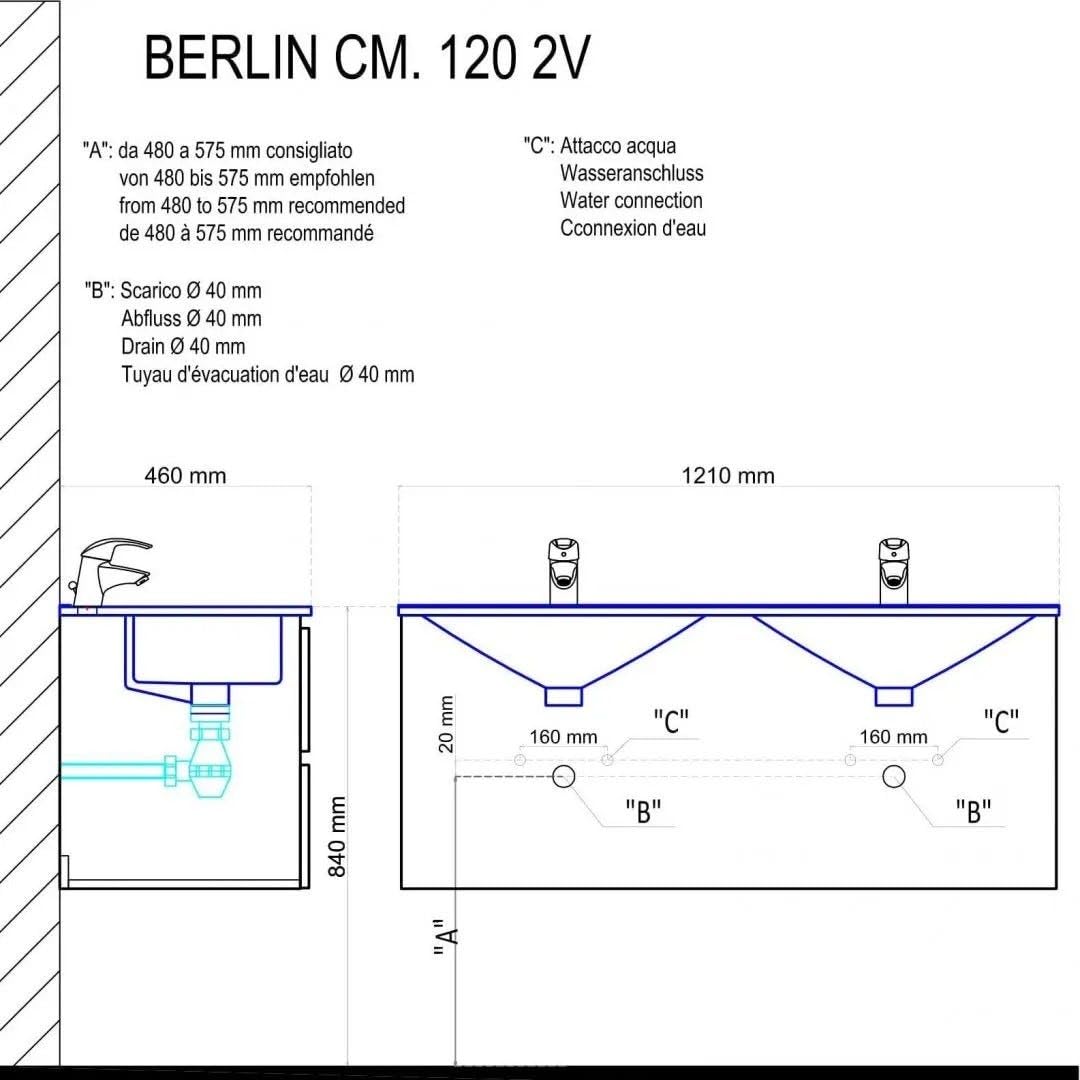 KIAMAMI VALENTINA Badmöbel 120 cm Berlin Weiß Holzoptik Doppelwaschbecken