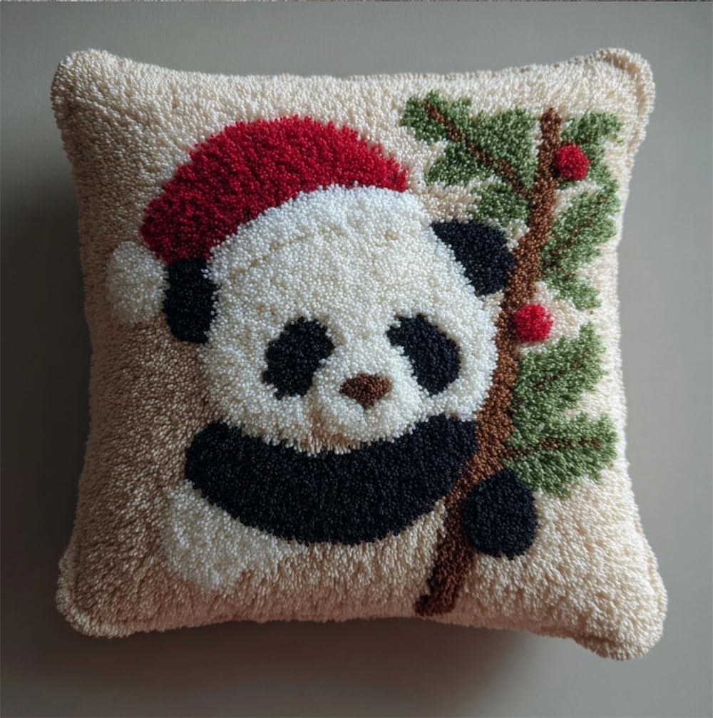 FWRTYCB Latch Hook Kits for Adults Christmas Panda Latch Hook Pillow Cushi