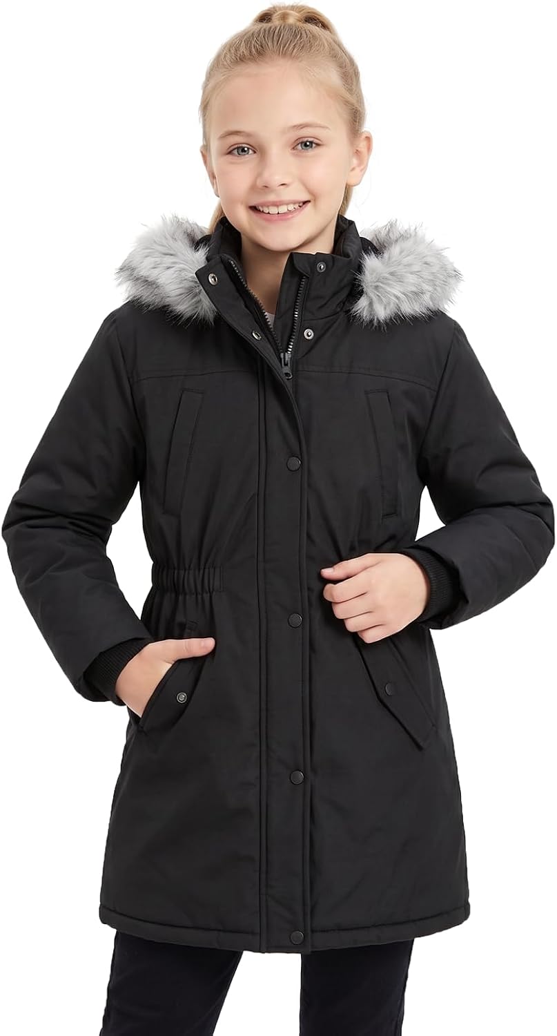SOLOCOTE Big Girls Parka Winter Coat – Kids Insulated Long Warm Jacket Water-Resistant Heavyweight with Faux Fur Hooded