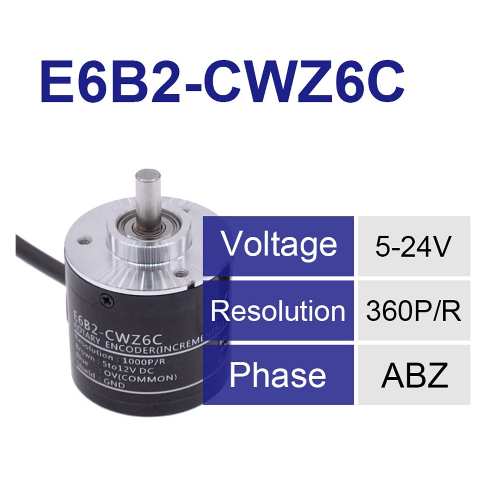 Ersatzteile Drehgeber 1 Stück E6B2CWZ6C Drehgeber E6B2-CWZ6C 100 200 360 500 600 800 1000 2000 P/R 5-24 V DC NPN-Ausgang Drehschalter mit 2 m Leitung Relaissteuerung (Color : 360p R)