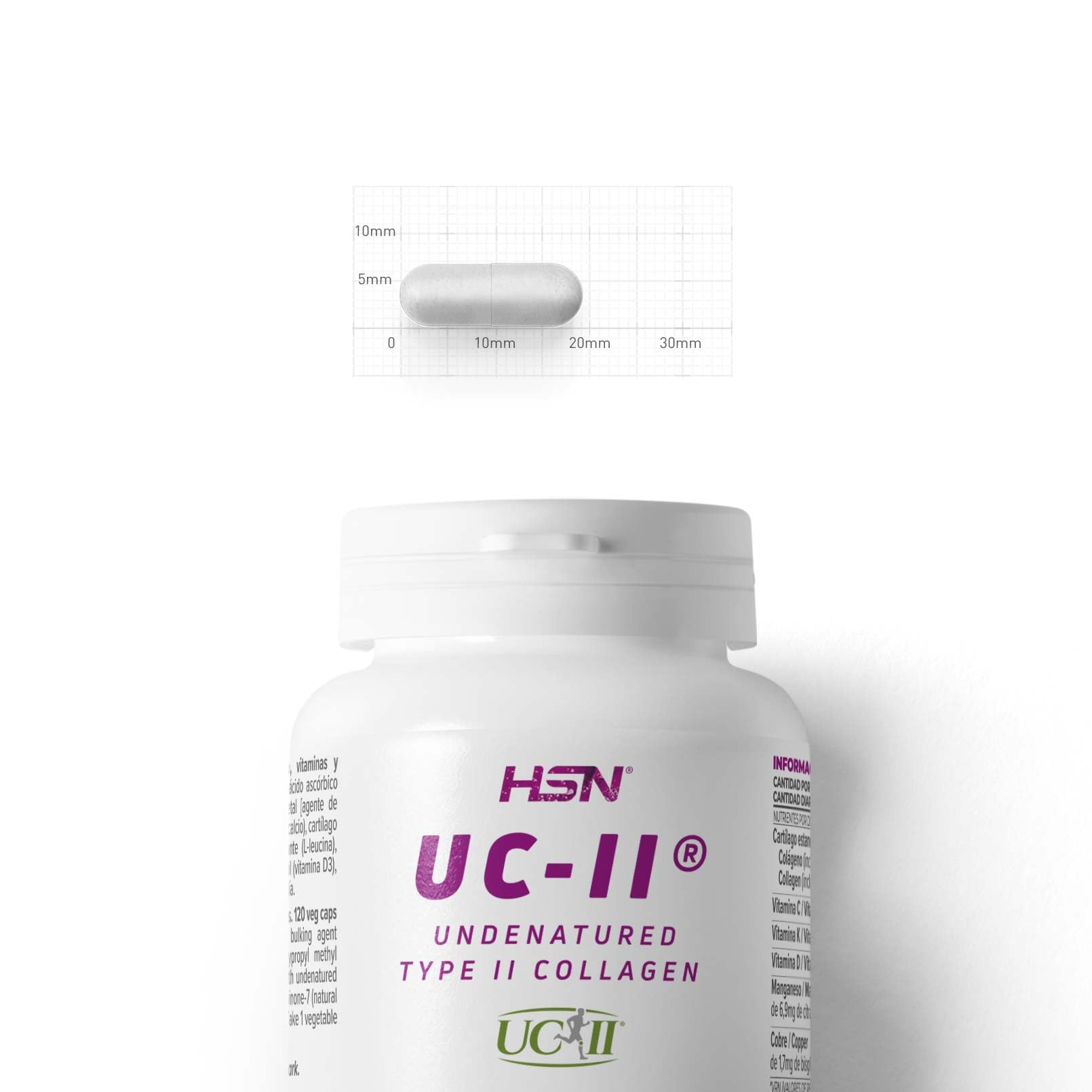 HSN UC-II® 40mg Colágeno Tipo II No Desnaturalizado | 120 Cápsulas Vegetales | Cartílago Natural de Pollo | Vitaminas (D3 K2 C) y Minerales (Manganeso Cobre) | No-GMO, Sin Gluten