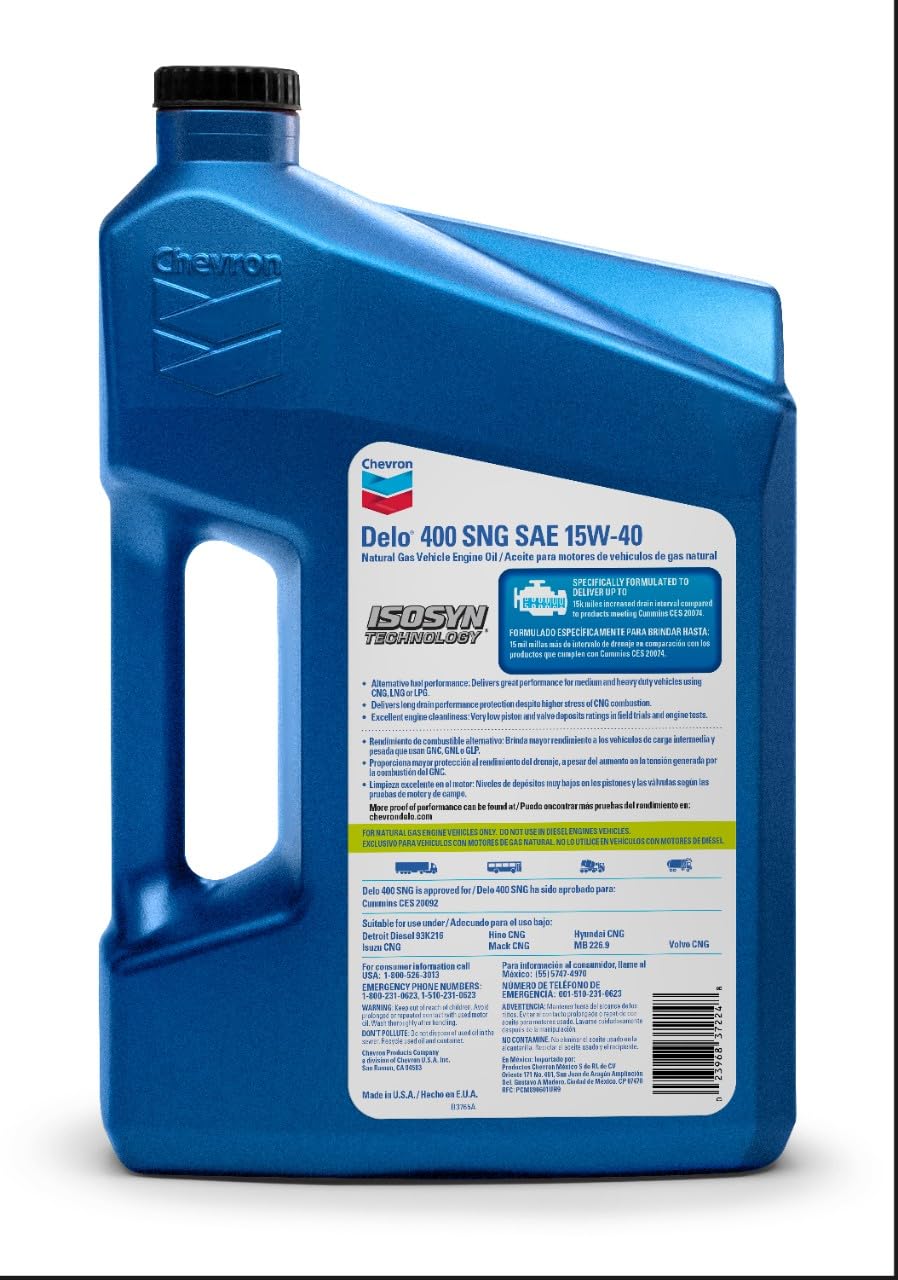Amazon.com: Delo 400 SNG 15W40 Natural Gas Motor Oil 1 gal, Pack