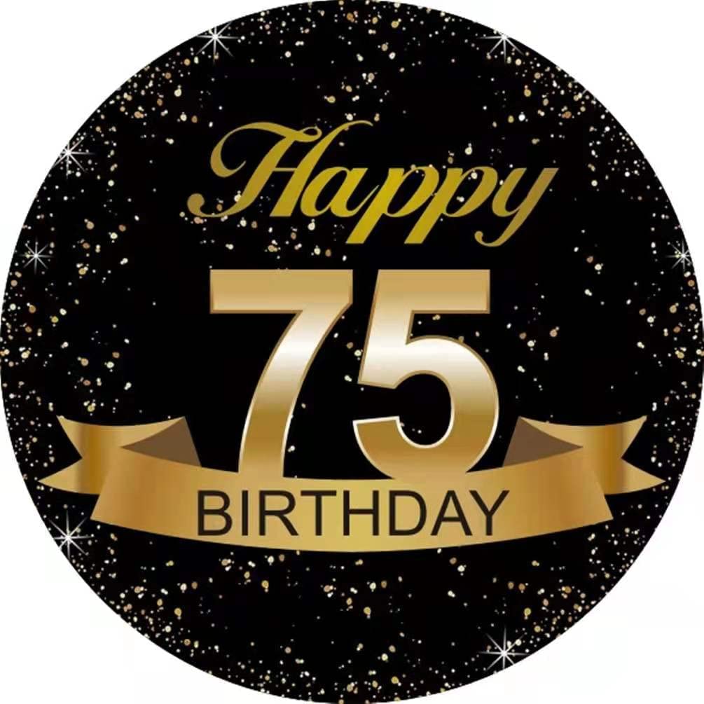 Étiquettes 75e anniversaire noir et or de 5,1 cm pour décoration de fête | Lot de 50
