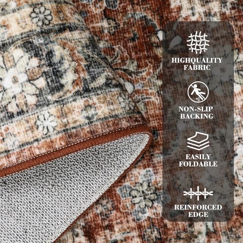 GarveeHome Washable Runner Rug 2x6 Vintage Carpet Runner with Non Slip Backing Foldable Non Shedding Retro Accent Rug Low Pile Distressed Throw Rug for Hallway Office Bedroom, Red