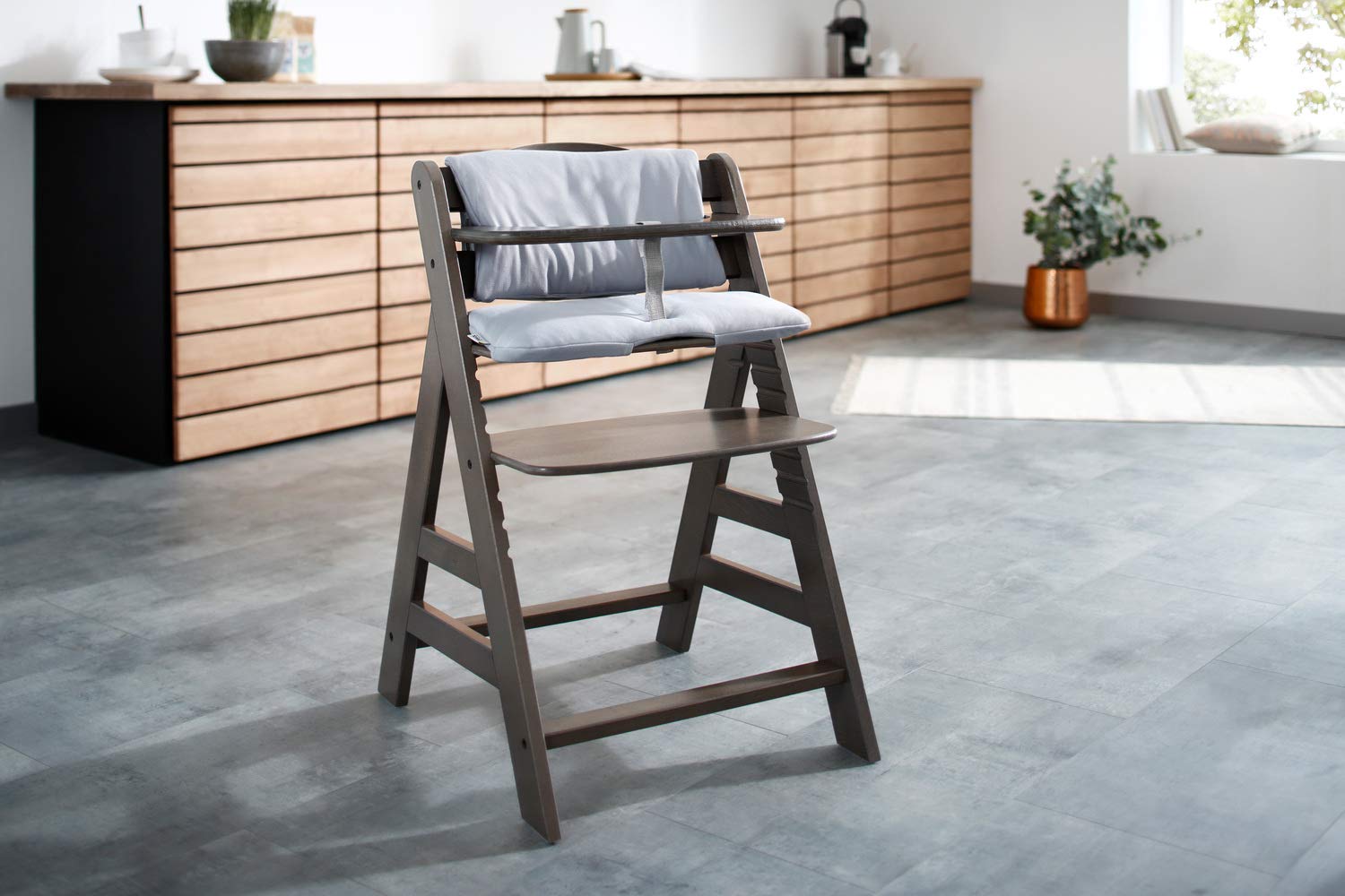 hauck Coussin Chaise Haute Bébé Highchair Pad Deluxe, Compatible avec Chaises Alpha+, Beta+ et Arketa, Lavable en Machine, Fixation Scratch, Stretch Gris