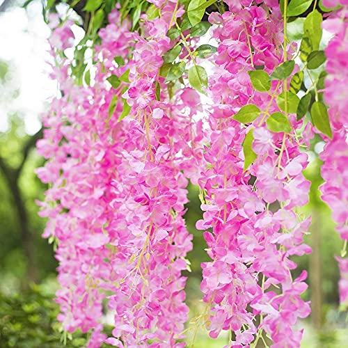 Image of Artificial Hanging Wisteria Flower Vine (Pink) - Pack of 6