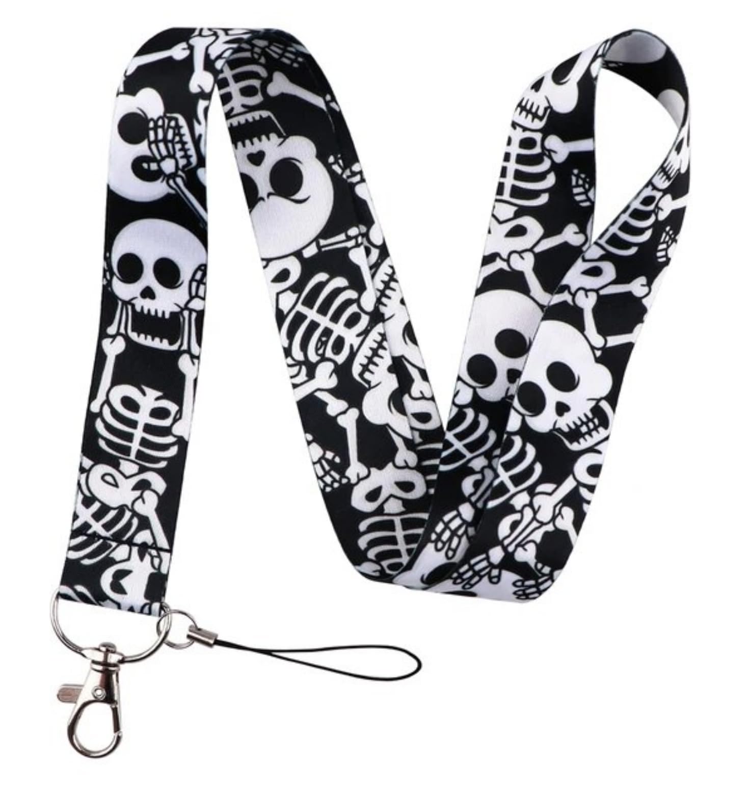 Pinstant Unisex Blue Skulls Skull Skeleton Skeletons Remains Bones Dead Dancing Halloween Scary Cartoon 17.7" Neck Lanyard Keychain Holder Id Badge Mobile Phone Pin Strap