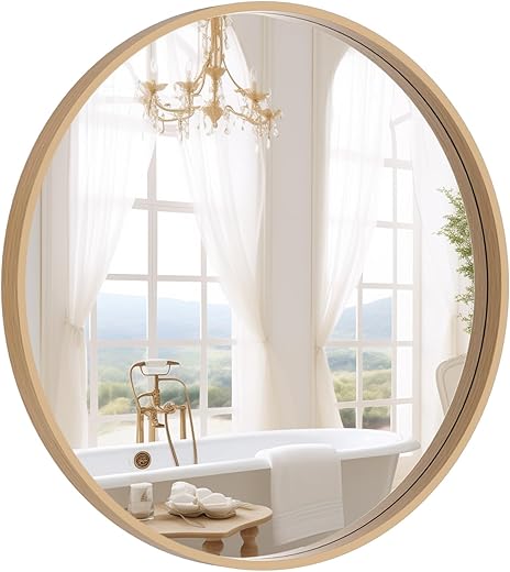 WallBeyond Round Wood Mirror 24 inch Circle Wall Mirror for Bathroom Round Wall Mirror for Wall Decor, Vanity, Entryway Living Room (Natural)