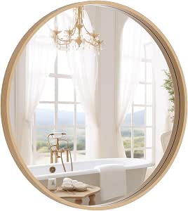Round Wood Mirror 24 inch Circle Wall Mirror for Bathroom and Home Decor