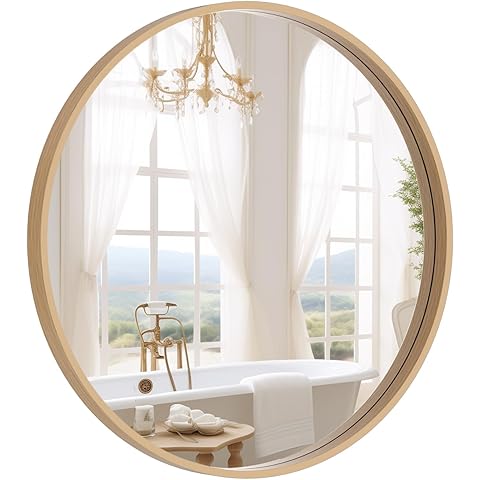 WallBeyond-Round Wood Mirror-24 Inch Natural
