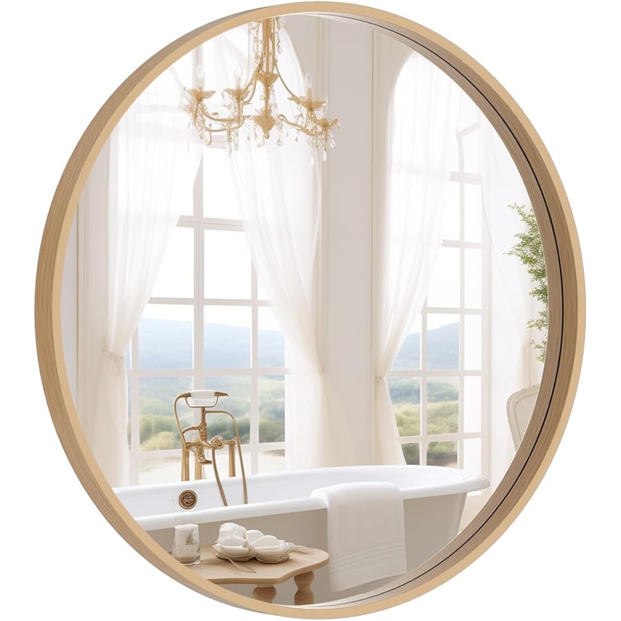WallBeyond-Round Wood Mirror-24 Inch Natural