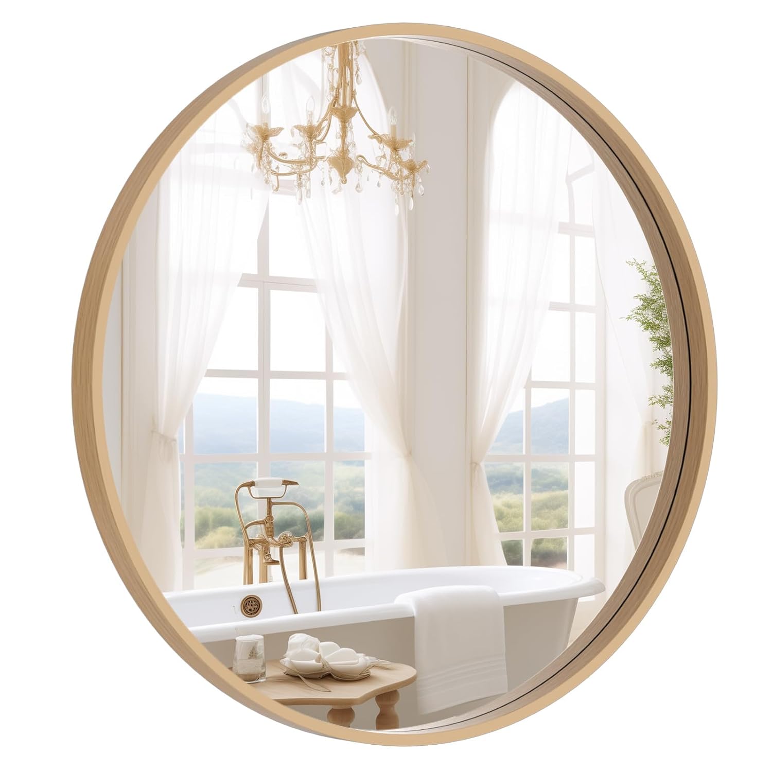 WallBeyond Round Wood Mirror 24 inch Circle Wall Mirror for Bathroom Round Wall Mirror for Wall Decor Vanity