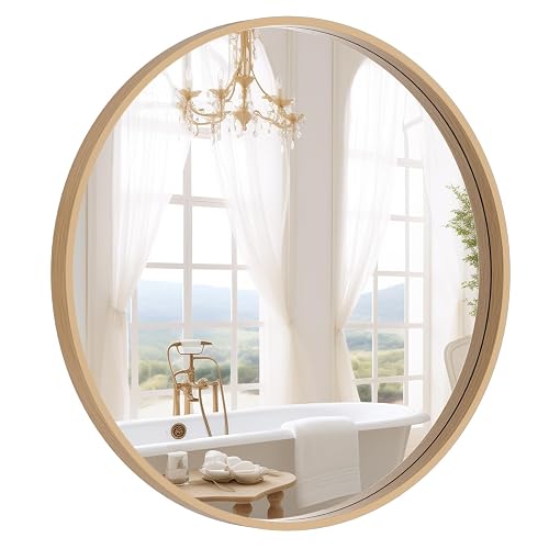 WallBeyond Round Wood Mirror 24 inch Circle Wall Mirror for