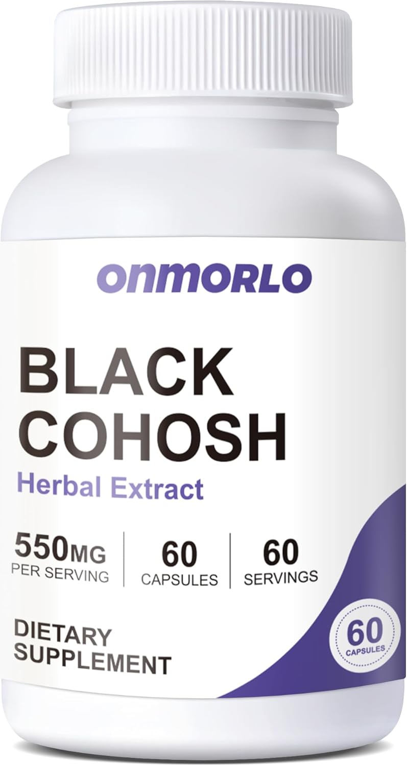ONMORLO Black Cohosh Supplement for Women - 550mg Root Extract Per Serving, Non-GMO, Gluten-Free, 60 Capsules