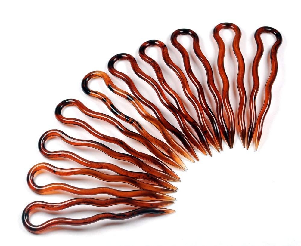 Pack of 10 Plain Flat Hair Pins 8cm Havana Brown, 1 count (Pack of 10)