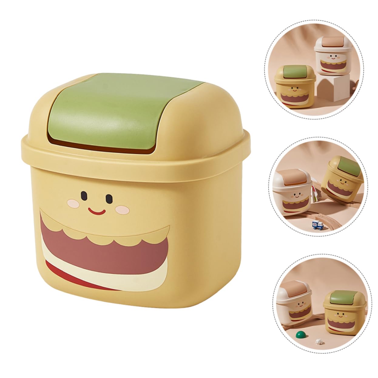 Hohopeti Cute Burger Trash Can for Bedroom Small Desk Top Trash Can Lid Mini Desktop Rubbish Basket