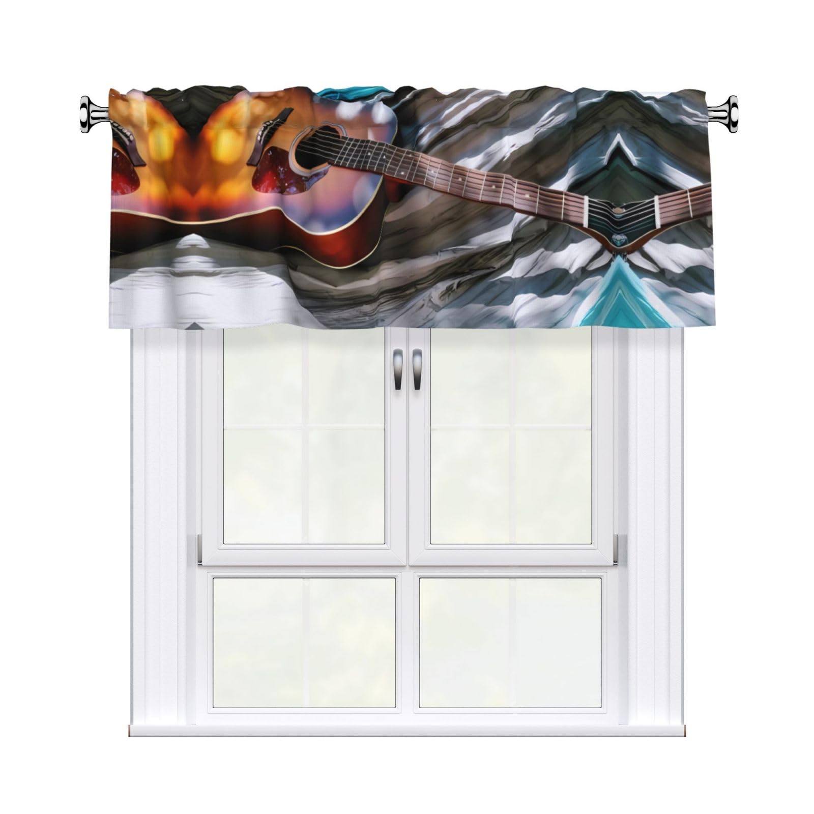HJFCZH WHJSSF Watercolor Acoustic Guitar Prints 54x18in Curtain Valance - Peach Skin Polyester Kitchen Cover with Light Filtering Floral & 3" Rod Pocket