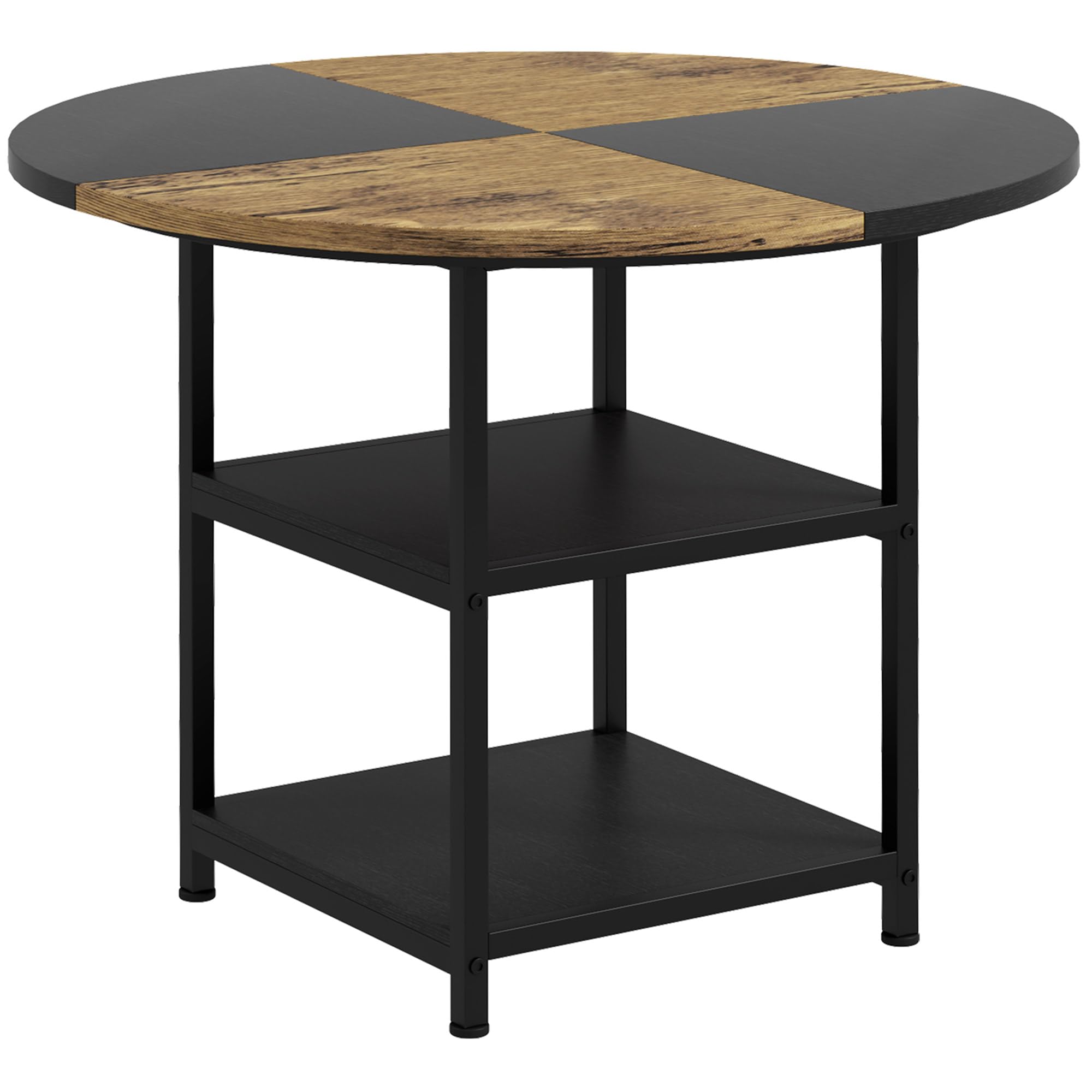HOMCOM Tavolo Stile Industriale per 4-6 Persone Ø100x76 cm Nero e Marrone | 2 Ripiani Integrati, Tavolo Rotondo da Pranzo Multiuso, Acciaio e MDF