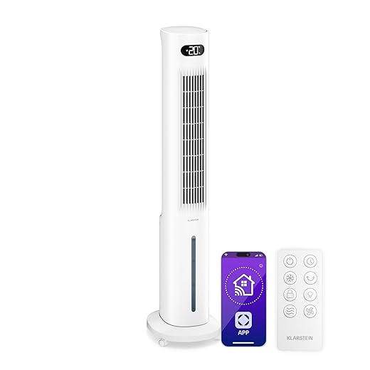 KLARSTEIN Rafraichisseur d’Air, Refroidisseur d’Air Évaporatif, 5L, Télécommande, Application, Mobile, Ventilateur Climatiseur Chambre 30m², White