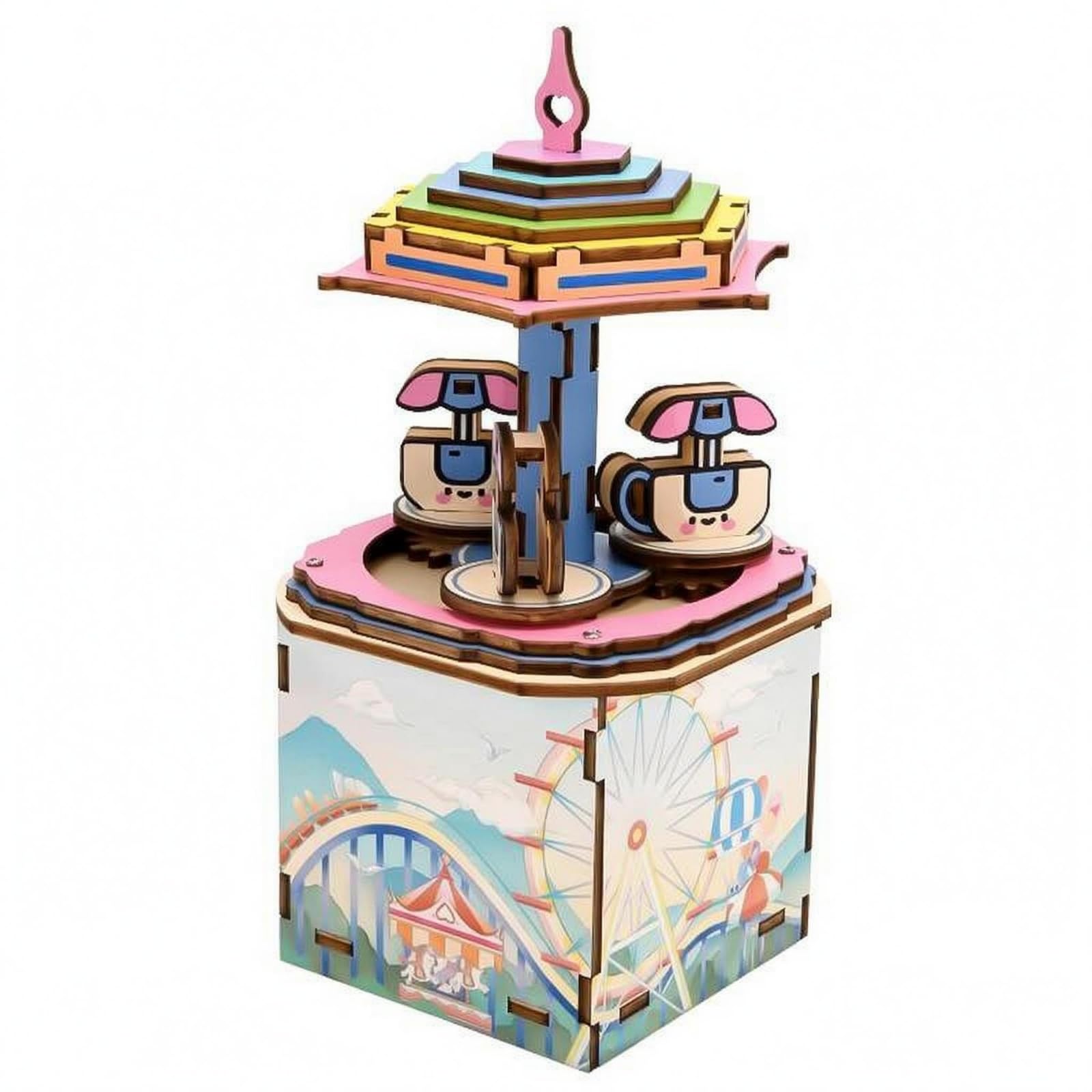 Laser-Cut Wooden Brainteaser Melody Box 3D DIY Wooden Brainteaser Ornament Layered Carousel Melody Box Hand-Assembled for Play, Morning Carousel | 3D Puzzles | Contemporary Puzzles | Puzzles-image-13