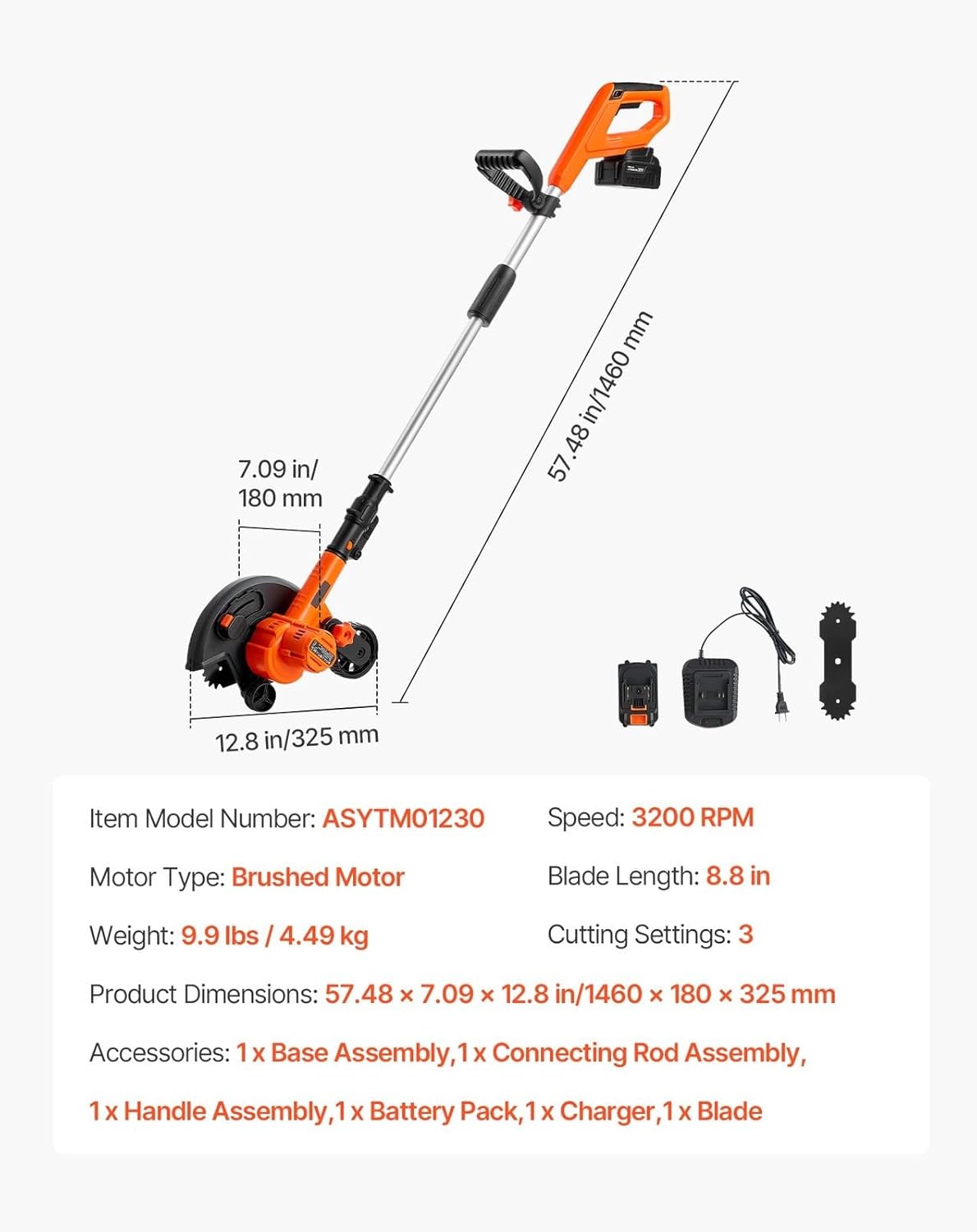 Lawn Edger, 8.8 inch Blade, 20V Battery Powered Cordless Edger Lawn Tool, with 3-Position Blade Depth, 4000 mAh Battery and Charger Included, for Lawns, Driveways, Yards, and Sidewalk Edges