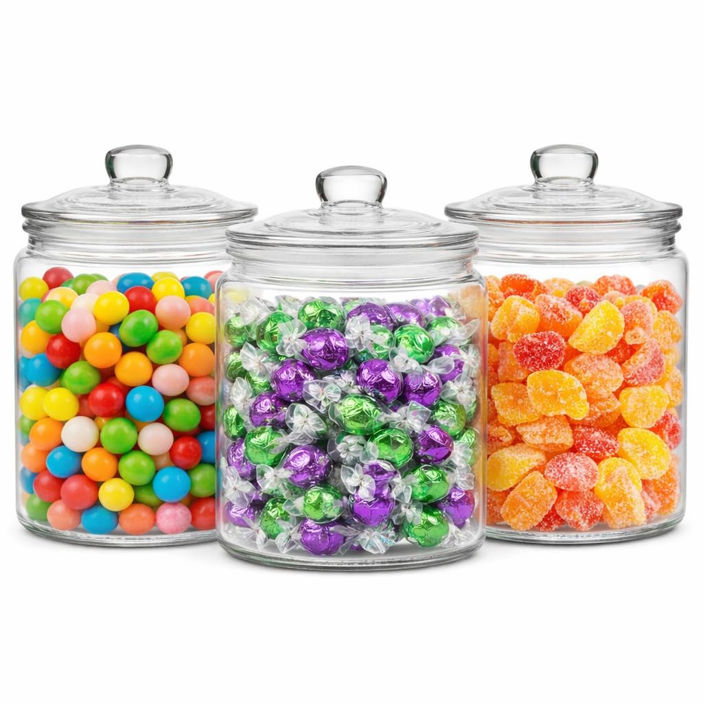 Millennium Crystals Glass Kitchen Canister Storage Jar, Set of 3 (32 OZ)