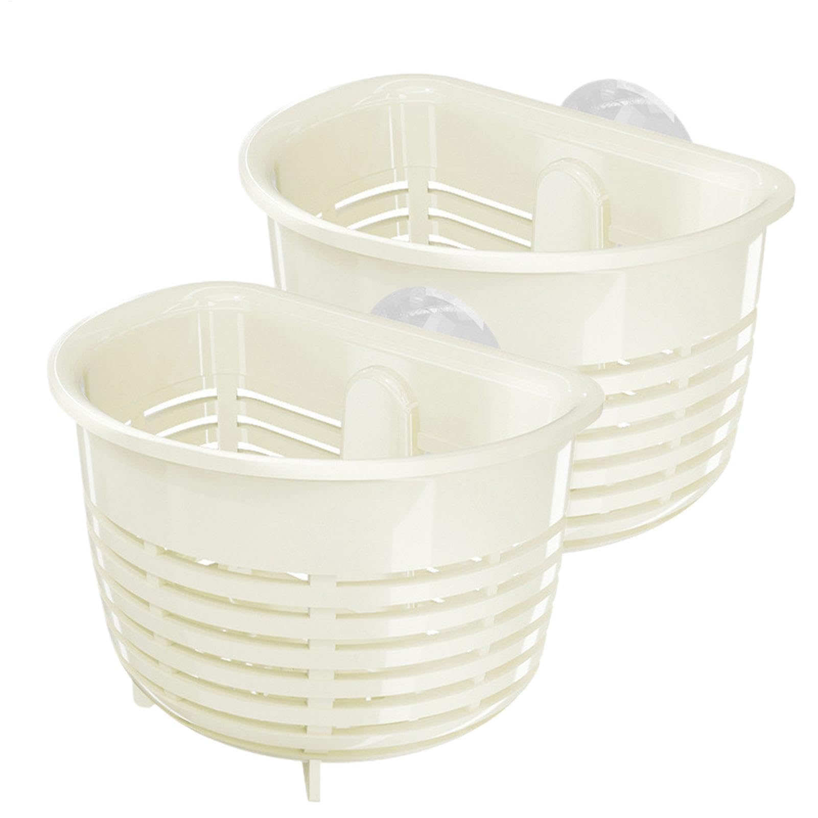 MRKU Basket Storage Box Kitchen Multi Functional Drain,Suction Cup Fruit Washing,Space-Saving Organizer,Hollow for Home