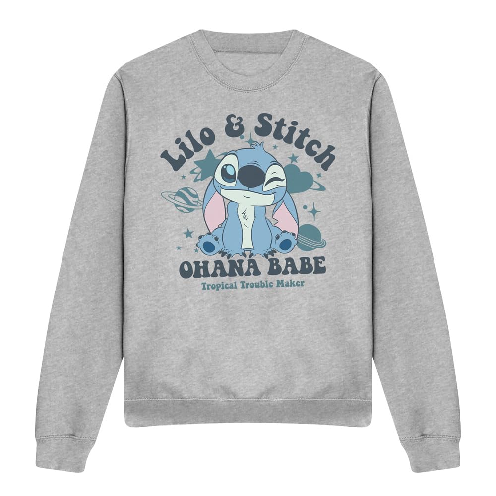 Disney Unisex Grey Lilo And Stitch Ohana Babe Adults Crew Sweatshirt, Heather Large