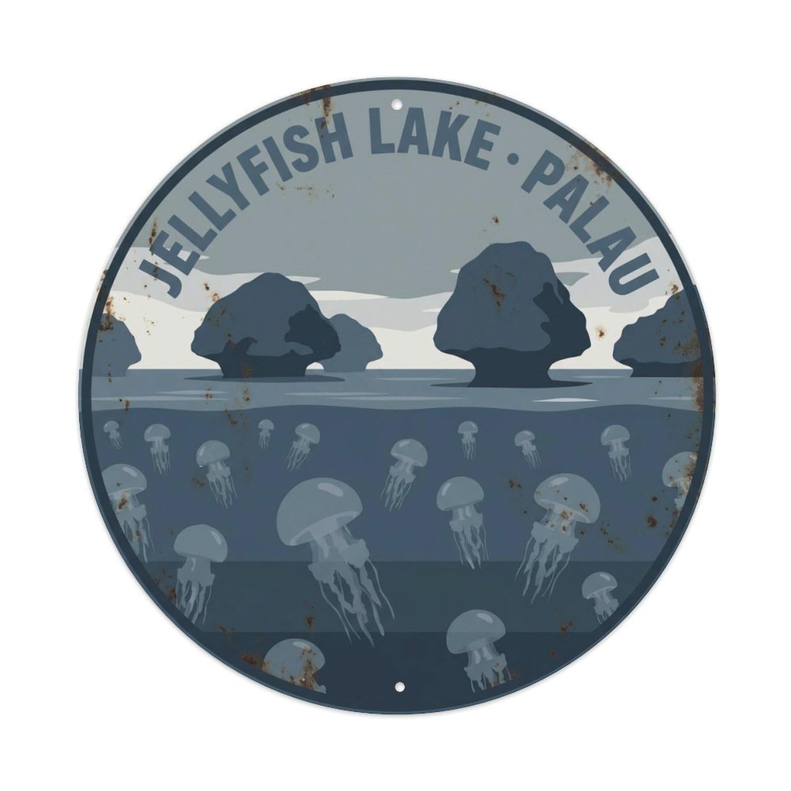 Olyhtr 8X8inch Classic Style Slate Palau Jellyfish Lake Blue Vintage Reef Metal Tin Sign