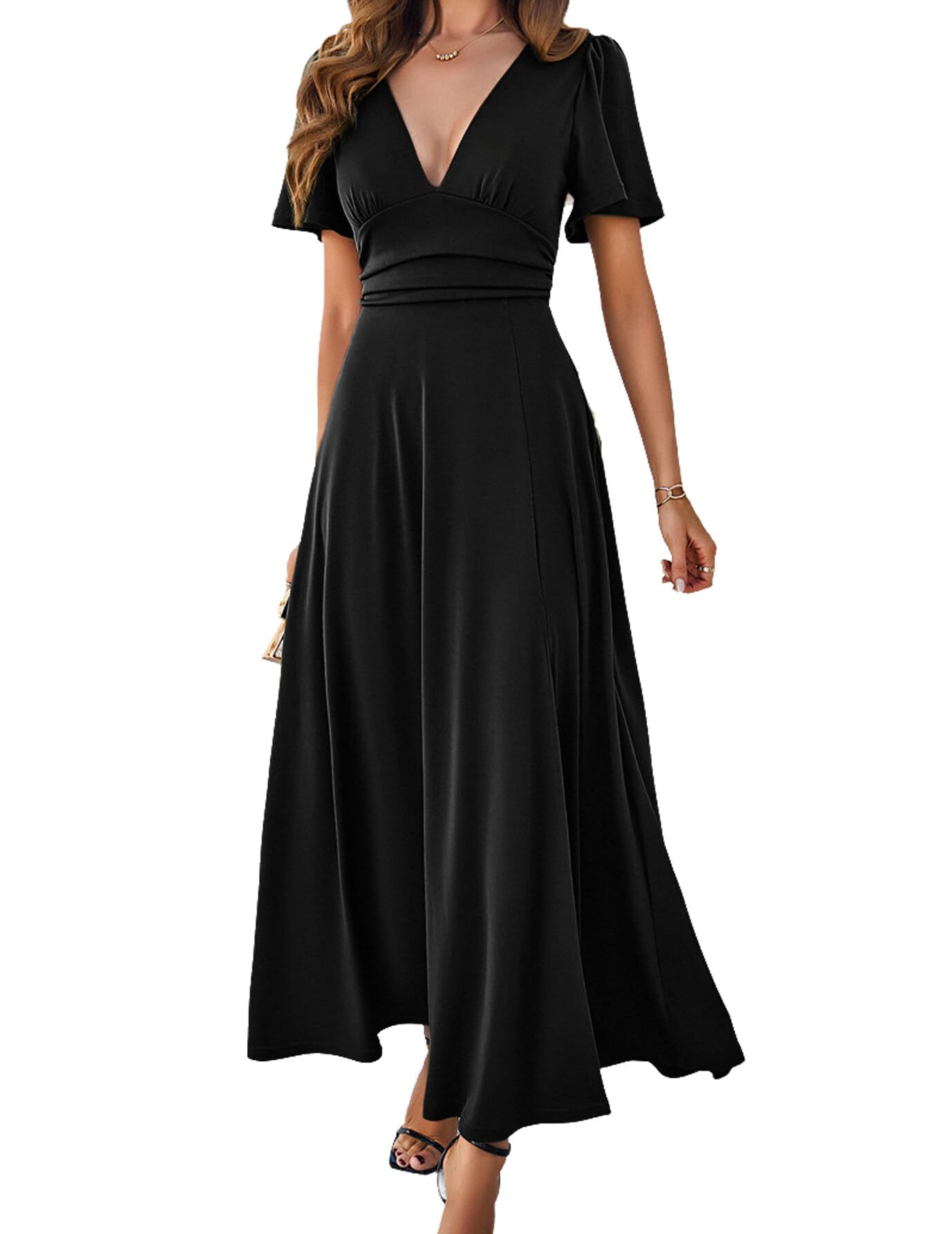 MoreChioce Vestido de Mujer Ajustado con Cuello en V Primavera 2024 Elegante Longitud Midi