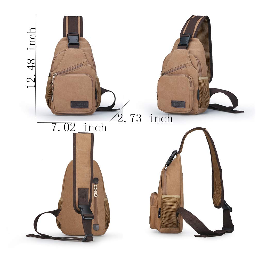 SIMU Sling Bag Pack Canvas Shoulder Sling Backpack Small Crossbody Chest Bag for ipad mini (coffee)