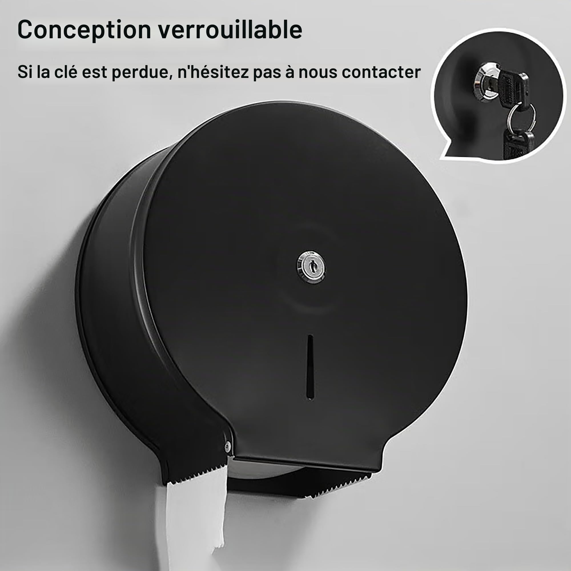 NICEME Distributeur de Serviettes en Papier - Distributeur de Serviettes en Acier Inoxydable verrouillable - Porte-Papier Toilette Professionnels - Diamètre 255mm Broche 40mm - Noir