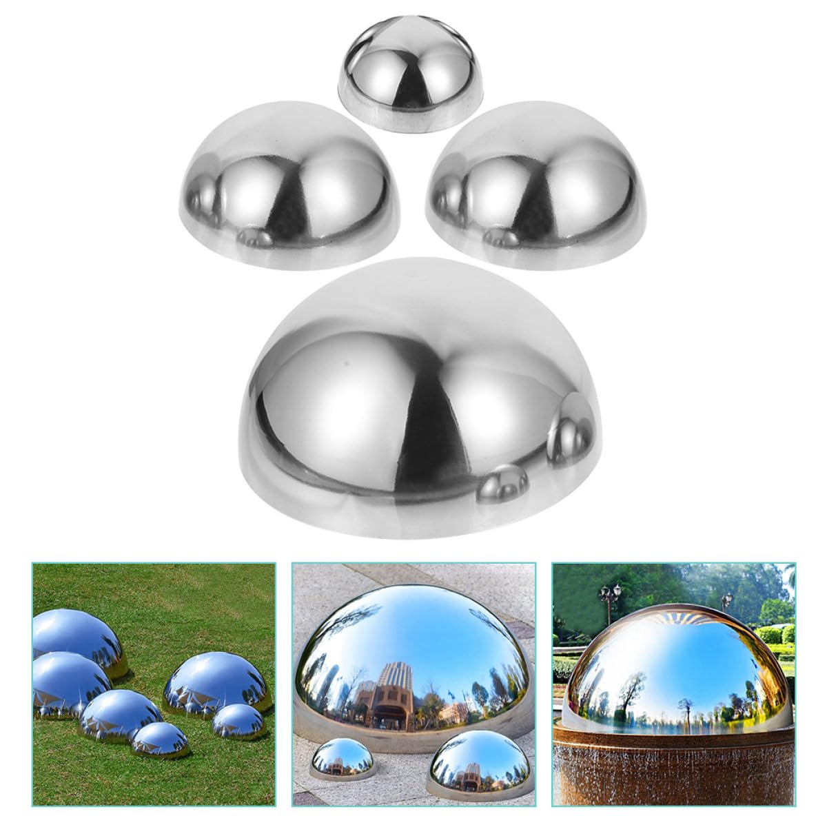 ifundom 4 Pezzi Sfere Riflettenti per Giardino in Acciaio Inossidabile Lucidato, Design Semplice a Mezza Sfera, Decorazioni Esterni per Casa e Bar