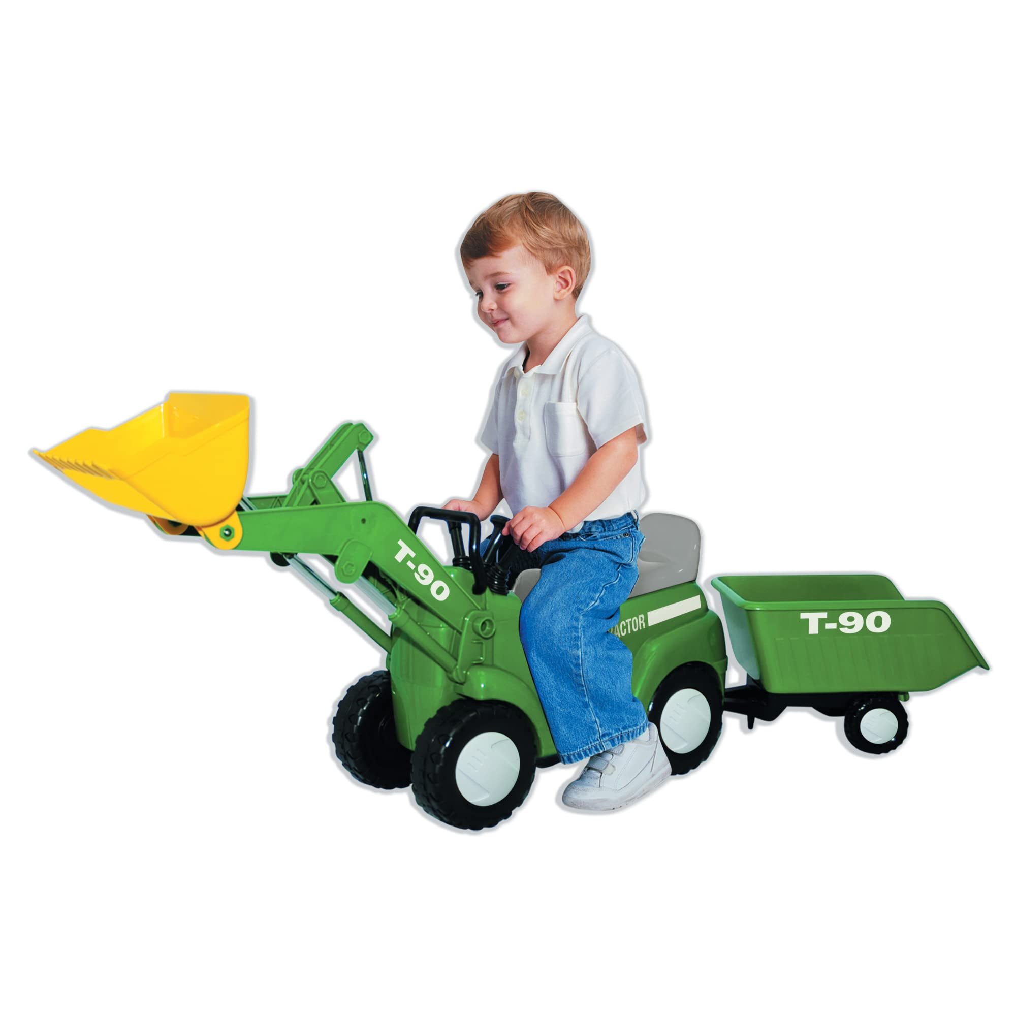 Skyteam Farm Tractor with Big Scoop and Removable Trailer Ride-On | Free wheeling| Realistic Engine Sound,Green, Large