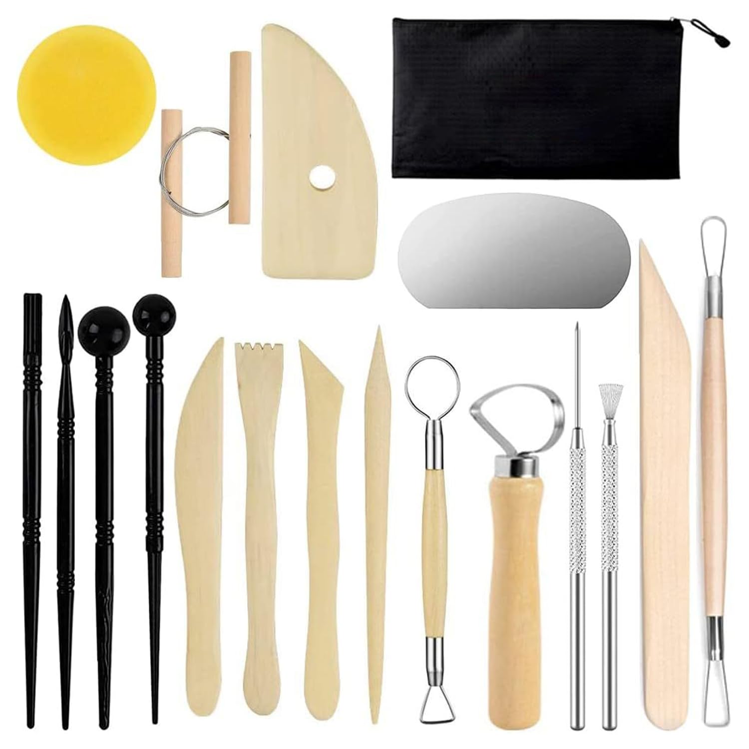 Tweozek 19 Pcs Pottery Tools Kit, Air Dry Clay Tools for Adults, Clay Modelling Tools, Modeling Tools Kit for Adults Beginners Pottery Ceramics Sculpture,Carving,Scraper