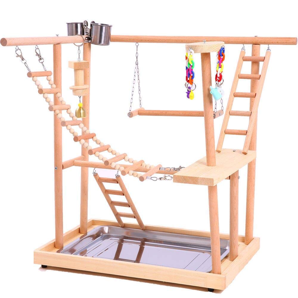 Nido De Perchas De Pájaros Jugar Stand Gym/Parrot Interactive Playground, Pájaro Perca Plataforma Soporte Puente Columpio Escaleras de Madera para Periquito de Loro De Animales Pequeños