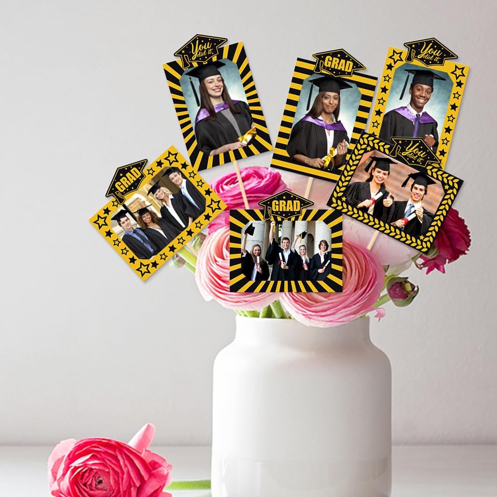 2026 Graduation Picture Centerpiece Sticks 8 Pieces Graduation Party Decoration Congrats Grad Photo Centerpiece for Tables Graduation Photo Table Toppers image 4