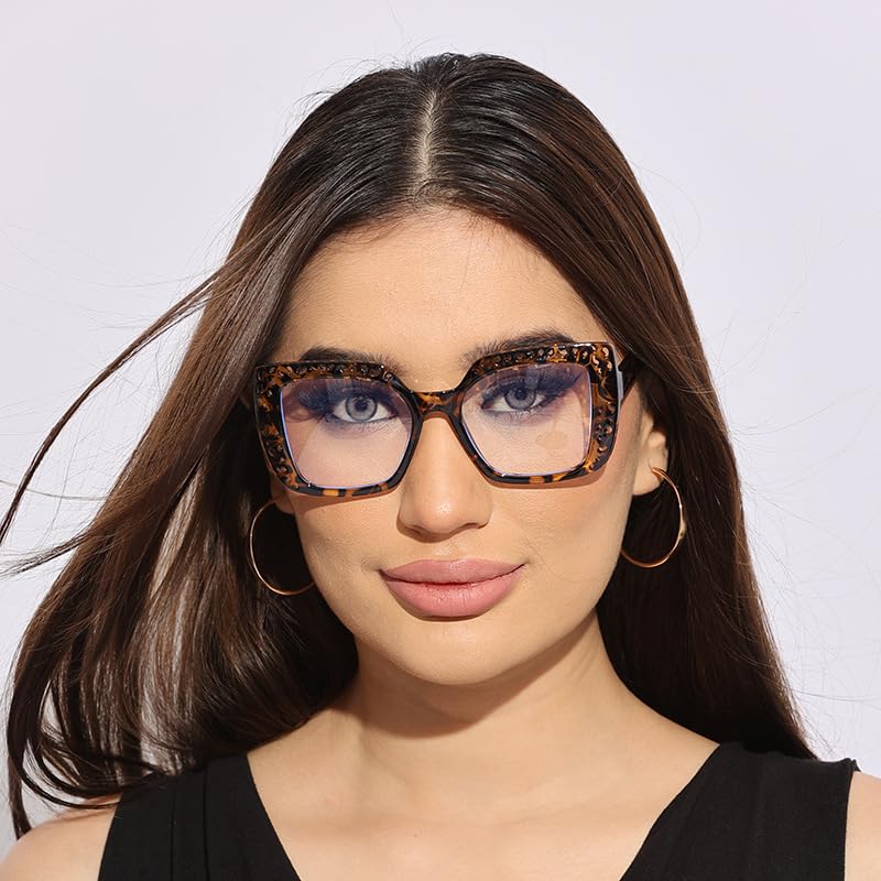 Image of ICARA 3 Pack Fashion Oversized Square Reading Glasses for Women, Retro Celebrity Style Blue Light Blocking Computer Readers