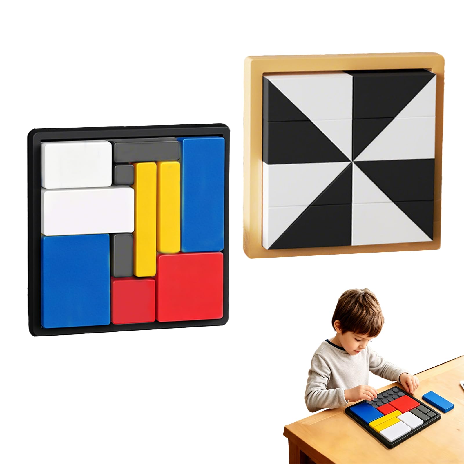 Wooden Hidden Block Puzzle, 2PCS Wooden Hidden Block Puzzle Set: Montessori Logic Puzzle Game for Shape Matching, Colour Logic Puzzle Games, Brain Teaser for Kids & Adults