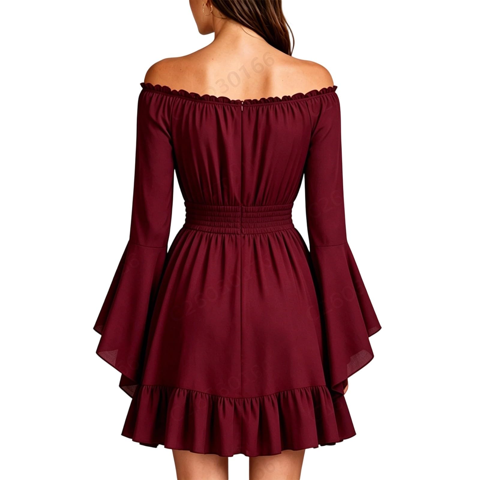 Robe Gothique Médiévale Femme Unie Manches Chauve-Souris Taille Cintrée