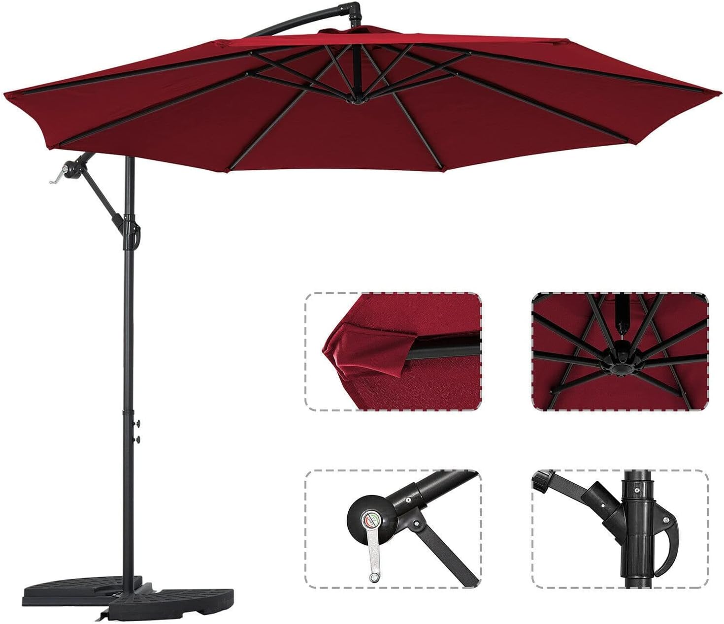 Wine Garden Banana Parasol Sun Shade Patio Hanging Umbrella Cantilever 3M Patio Umbrella Patio Umbrella