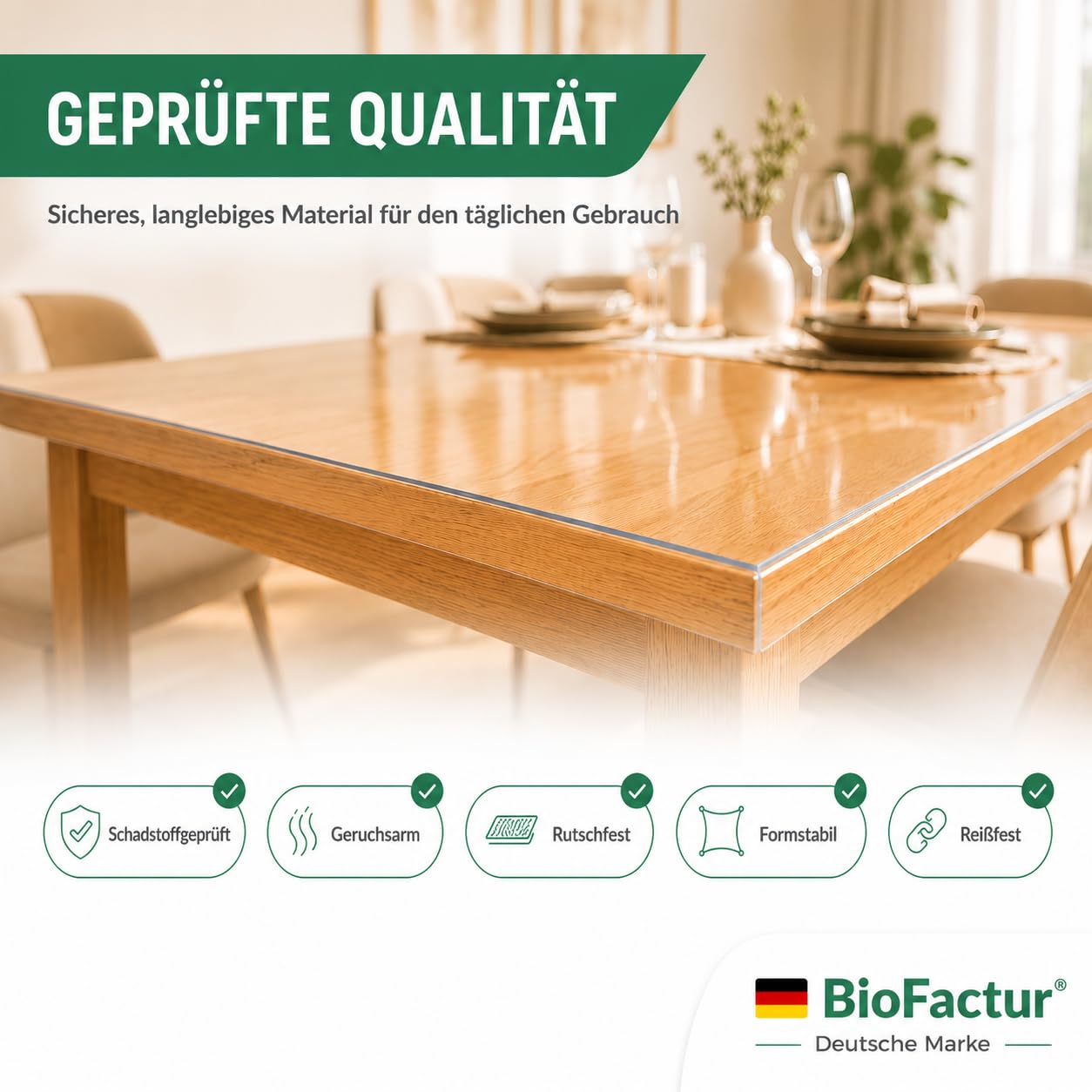 Tischfolie Transparent nach Maß mit V-Kante, 2 mm PVC Tischschutz | Glasklare Tischauflage, Abwaschbar & Lebensmittelecht, 90x150 cm