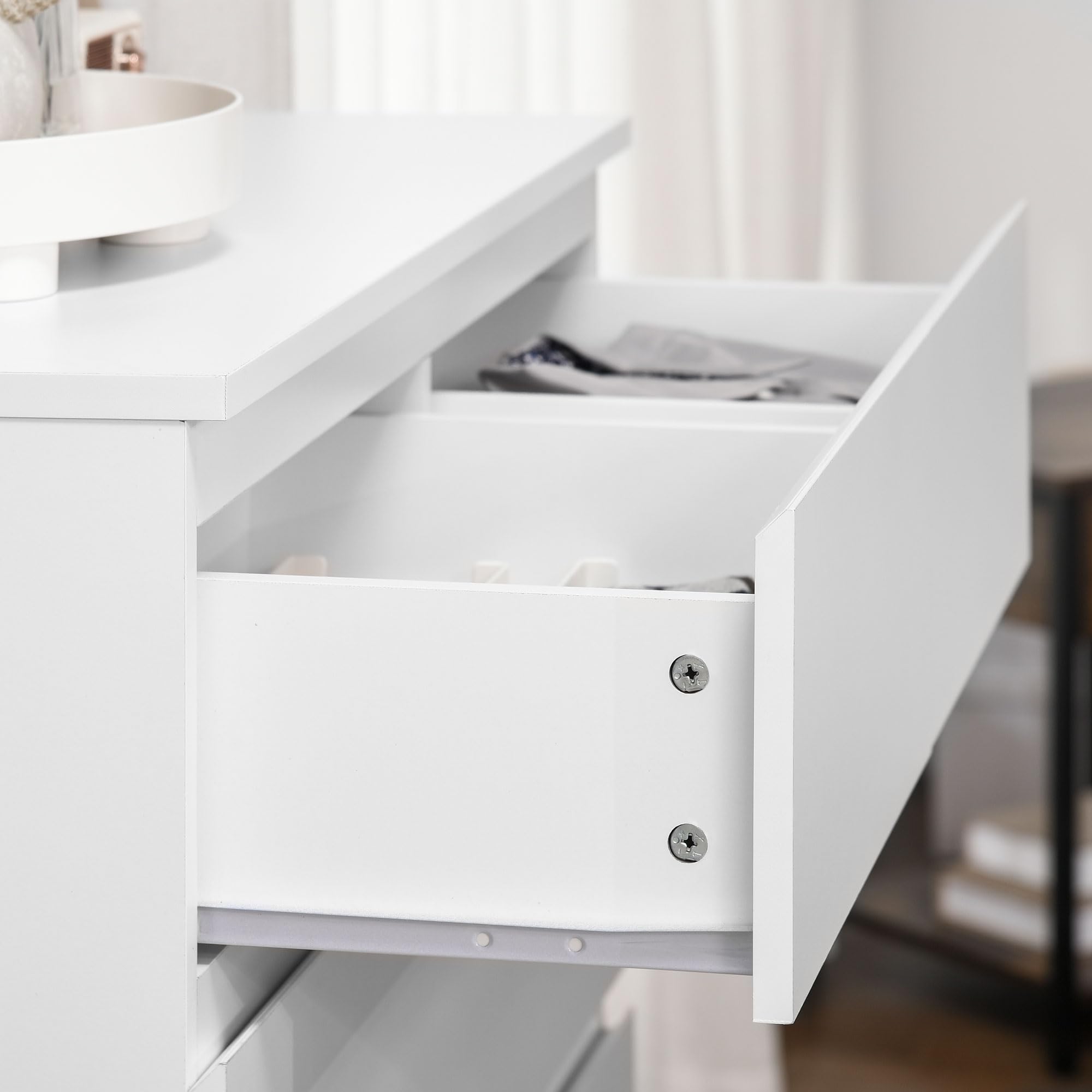 HOMCOM Commode 6 tiroirs, Meuble de Rangement étroit sans poignées, Style Moderne, Commode pour Chambre à Coucher, Salon, Couloir, 80 x 39 x 115 cm, Blanc