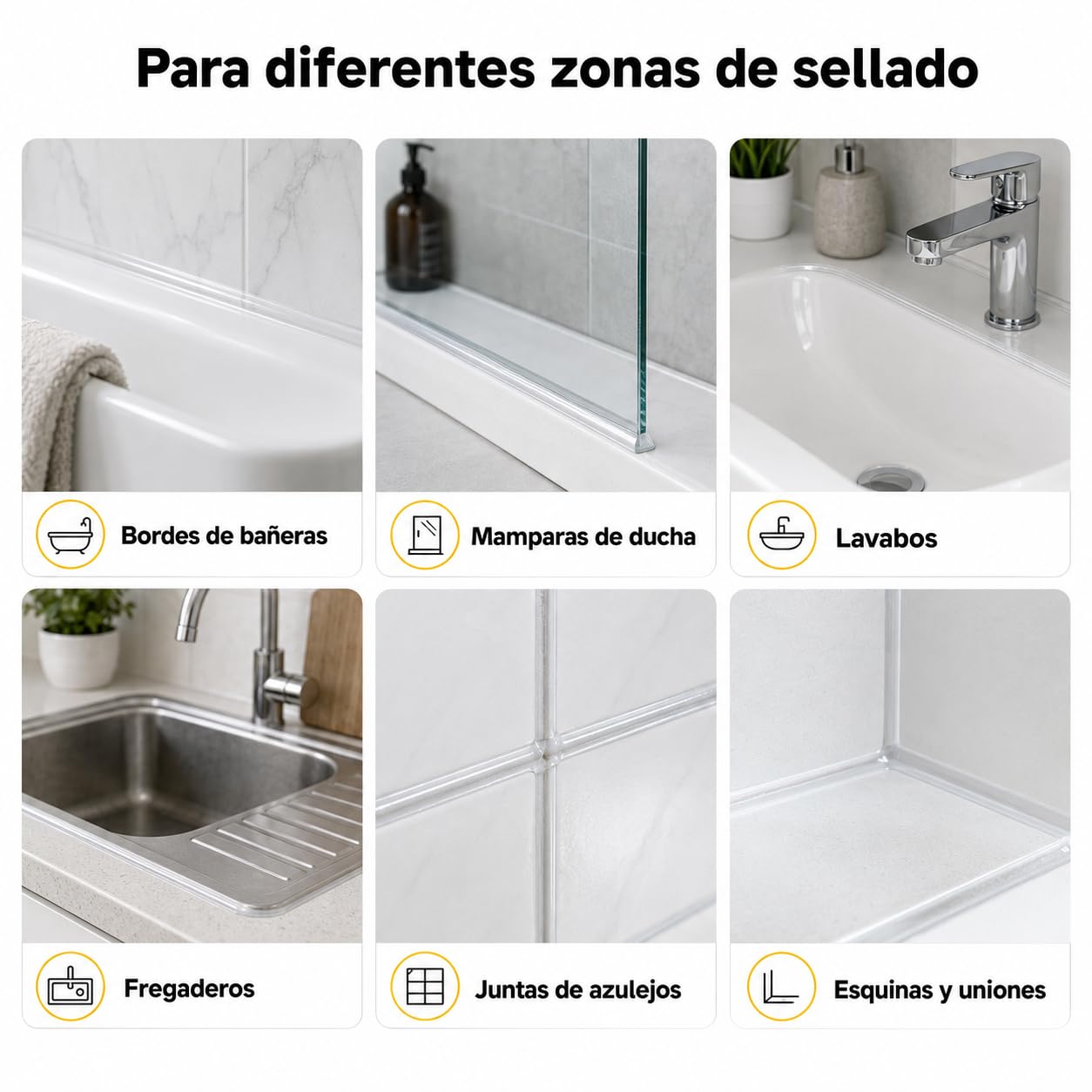 Silicona antimoho transparente 280 ml para baños y cocinas, pack de 12